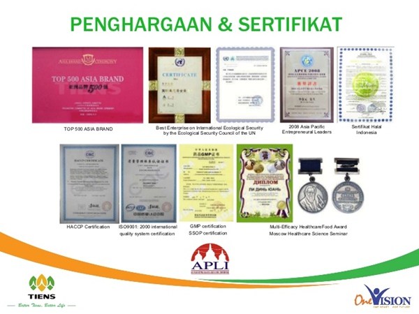 sertifikat dan penghargaan tiens